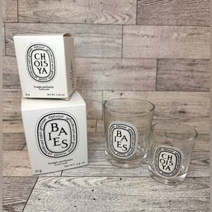 2 Diptyque Empty Glass Candle Jars Baies 2.4 oz and Choisya 1.23 oz